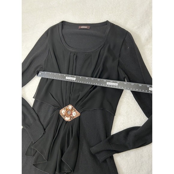 Kerisma Cashmere Sweater Tunic Dress Embellished Medium Black Gathered - Picture 9 of 13